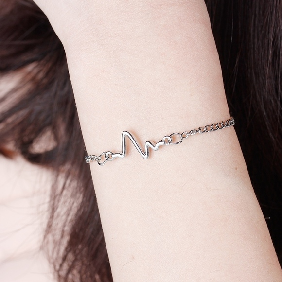 Heartbeat Electrocardiogram Silvertone Bracelet - Picture 2 of 3